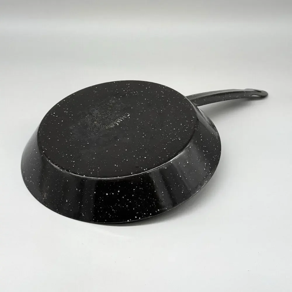 Vintage Black Speckled Enamelware Enamel Frying Pan Skillet Camping 15” Long